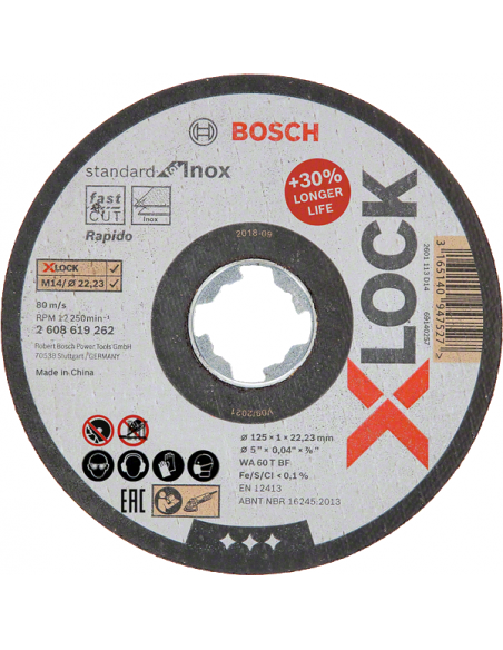 Caballo discos X-lock PSF steelox d125x1mm rectas Inox orificio de 22,23 mm 